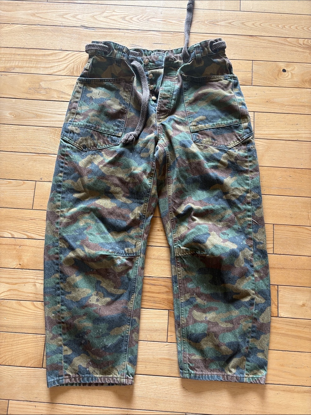 We The Free Women's Moxie Camo Flare Wide Leg Barrel Jeans - Green/Brown/Black
